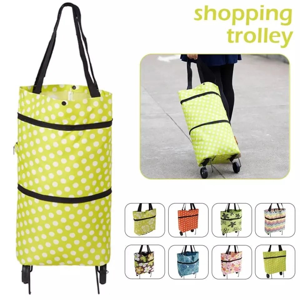 High Capacity Food Shopping Bag, Shopping Trolley Cart Handbag With 2 Wheels, Folding Shopping Pull Trolley Shopping Bag, Large Capacity Waterproof Oxford Cloth Foldable Shopping Trolley Wheel Bag