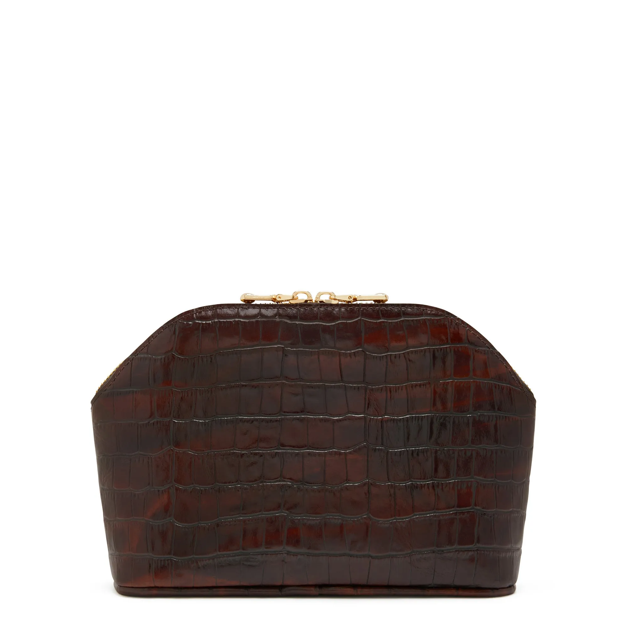 Honoré Brunelle croco brown calfskin leather toiletry bag