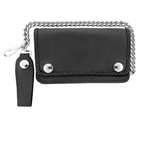 Hot Leathers WLC1002 5 Pocket Bi-fold Braided Detail Black Leather Wallet with Chain