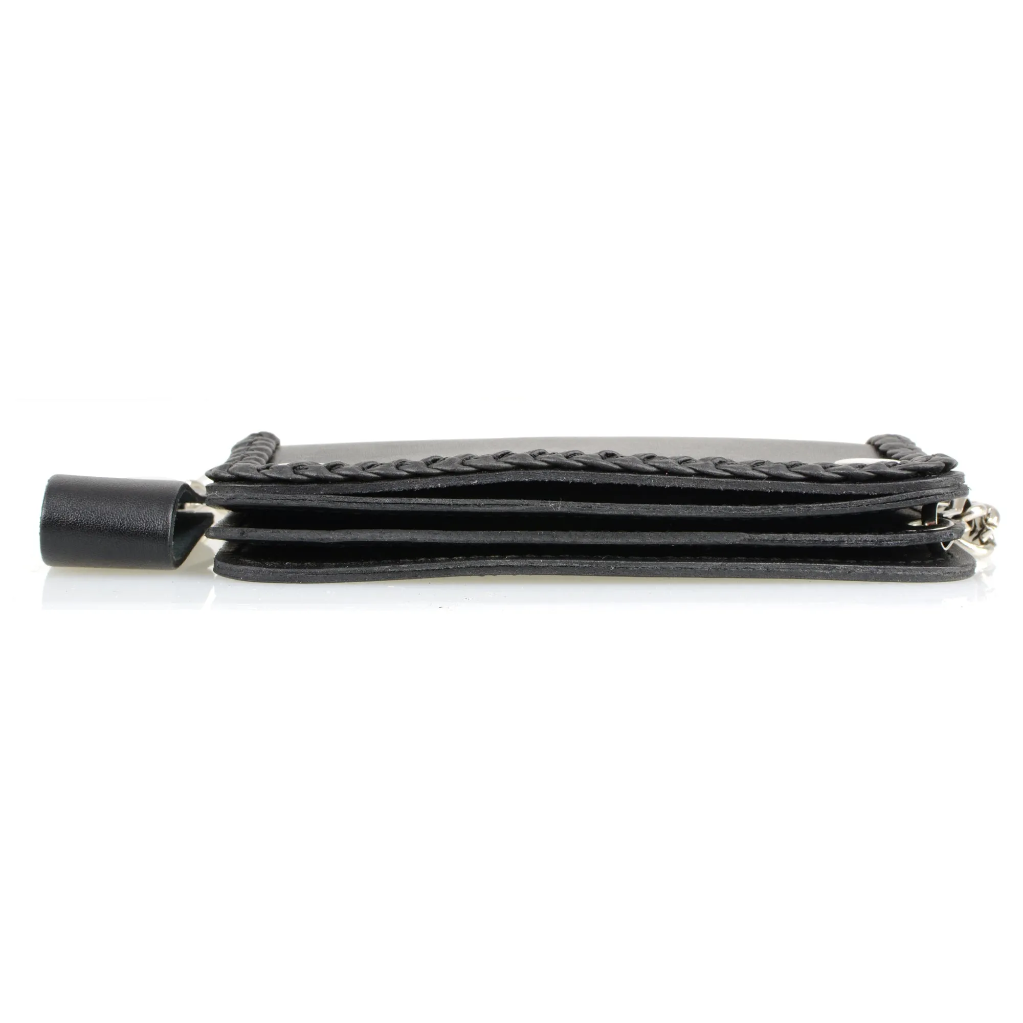 Hot Leathers WLC1002 5 Pocket Bi-fold Braided Detail Black Leather Wallet with Chain