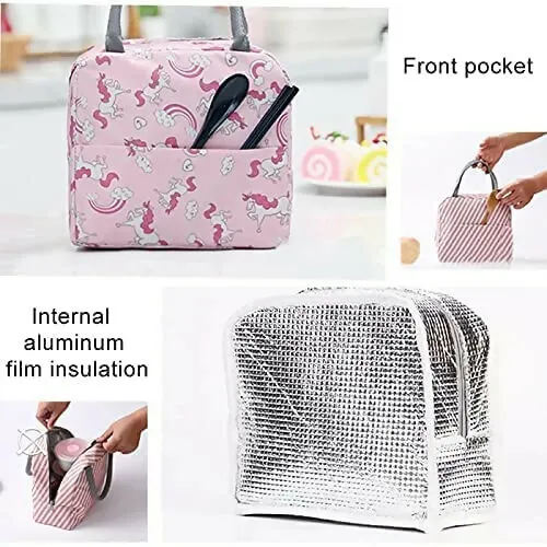 Insulated Lunch Bag with Handle for Travel / office (Random color, Single piece)