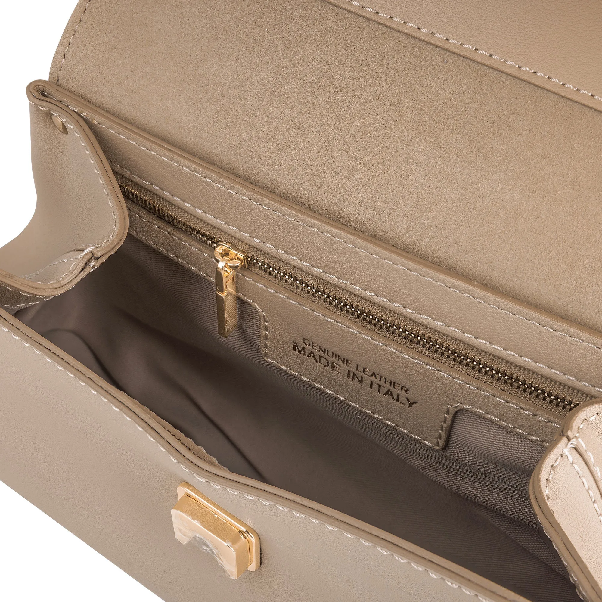 Italian Premium Leather Trapeze Bag Beige