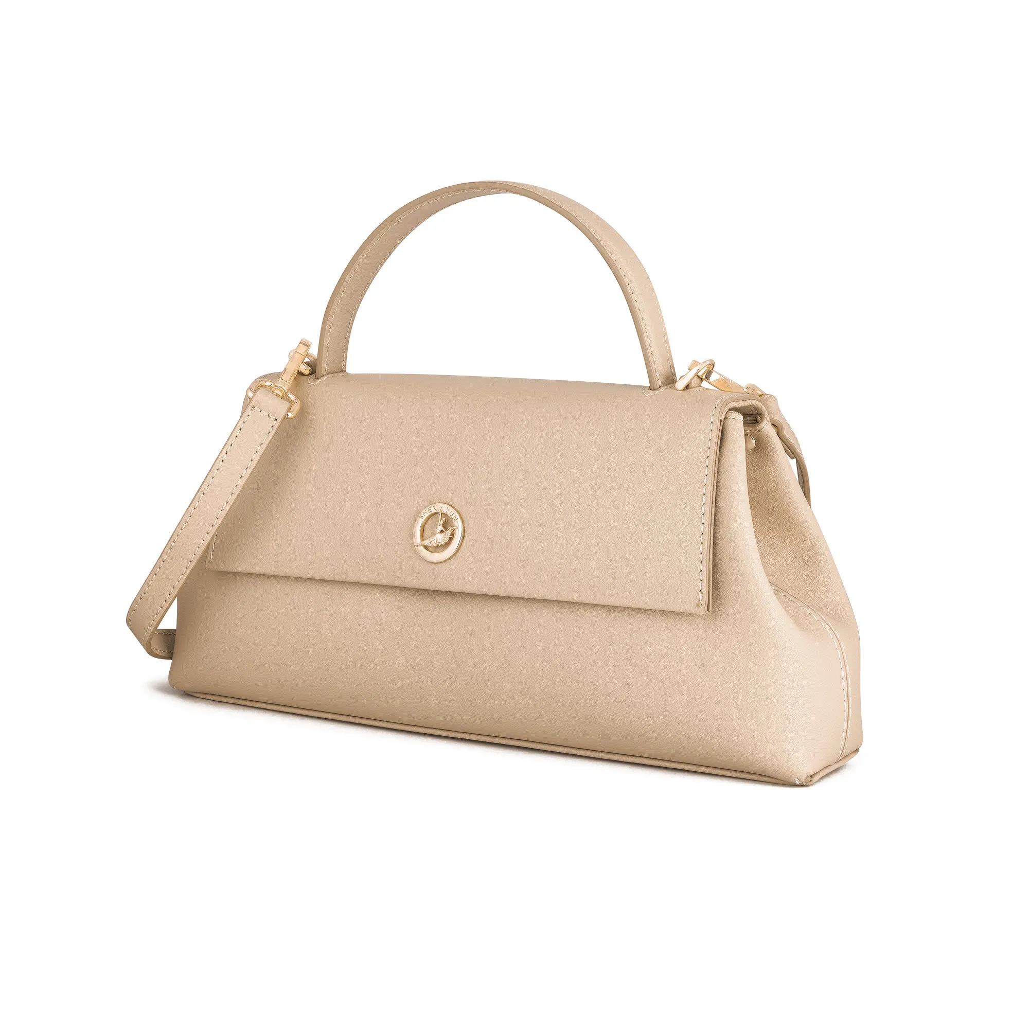 Italian Premium Leather Trapeze Bag Beige