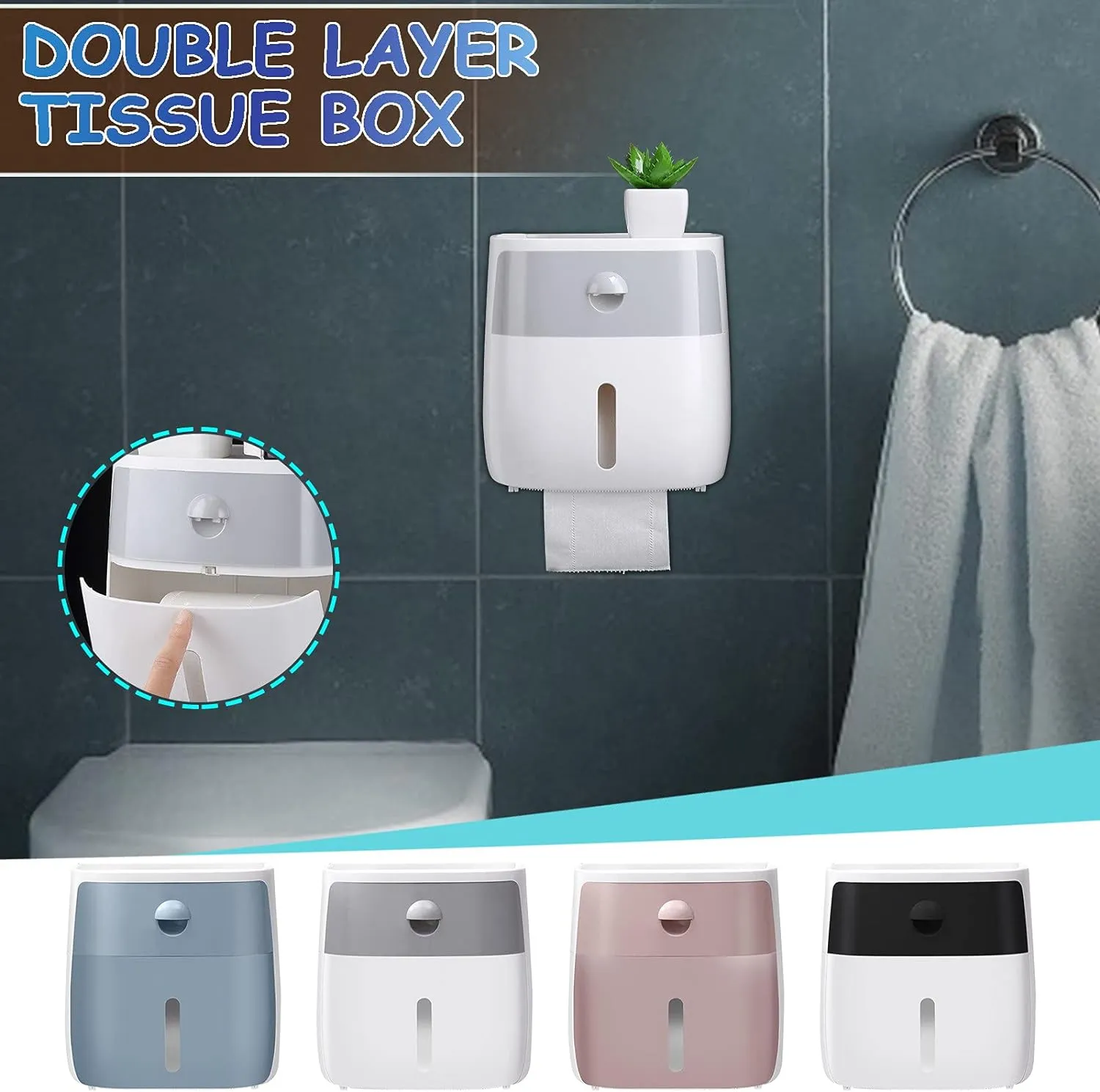 ITEM# 0002   Toilet Paper Roll Holder with Storage Drawer Bathroom Tissue Box Wall Organizer Shower Facial Tissue Holder for Roll Toilet Paper (Watch Video)