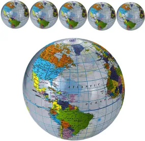 Kicko Inflatable World Globe - Pack of 6 - 16 Inch Political and Topographical Clear Globe