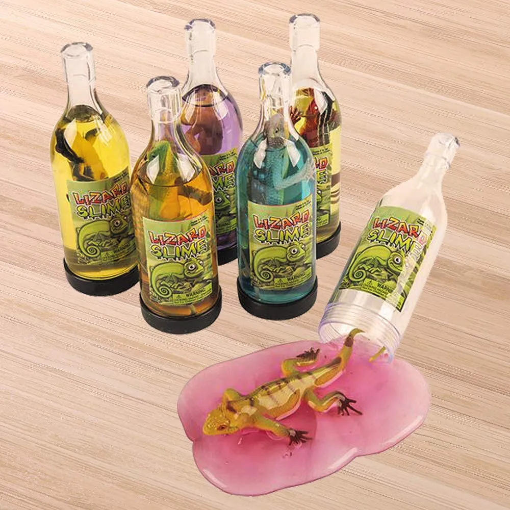 Kicko Lizard Slime - 6 Pack - Colored, Gooey Slimes with a Lizard Figurine Inside a Bottle