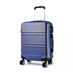 Kono ABS Sculpted Horizontal Design 24 Inch Suitcase - Navy Blue | Lightweight & Durable Travel Luggage