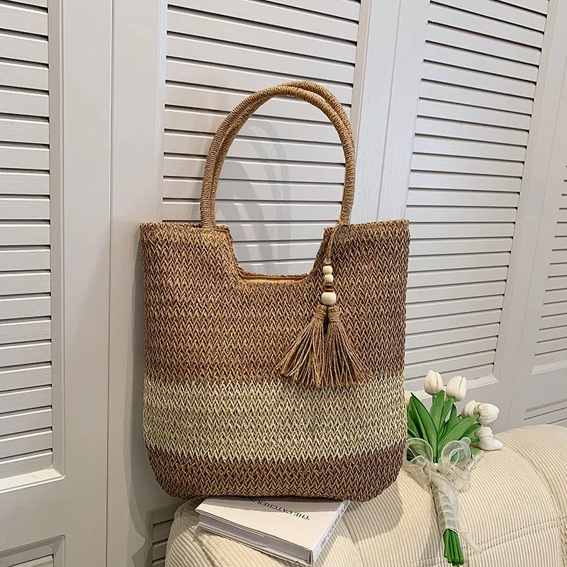 Large Capacity Woven Tassel Shoulder Handbags