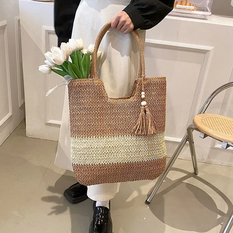 Large Capacity Woven Tassel Shoulder Handbags