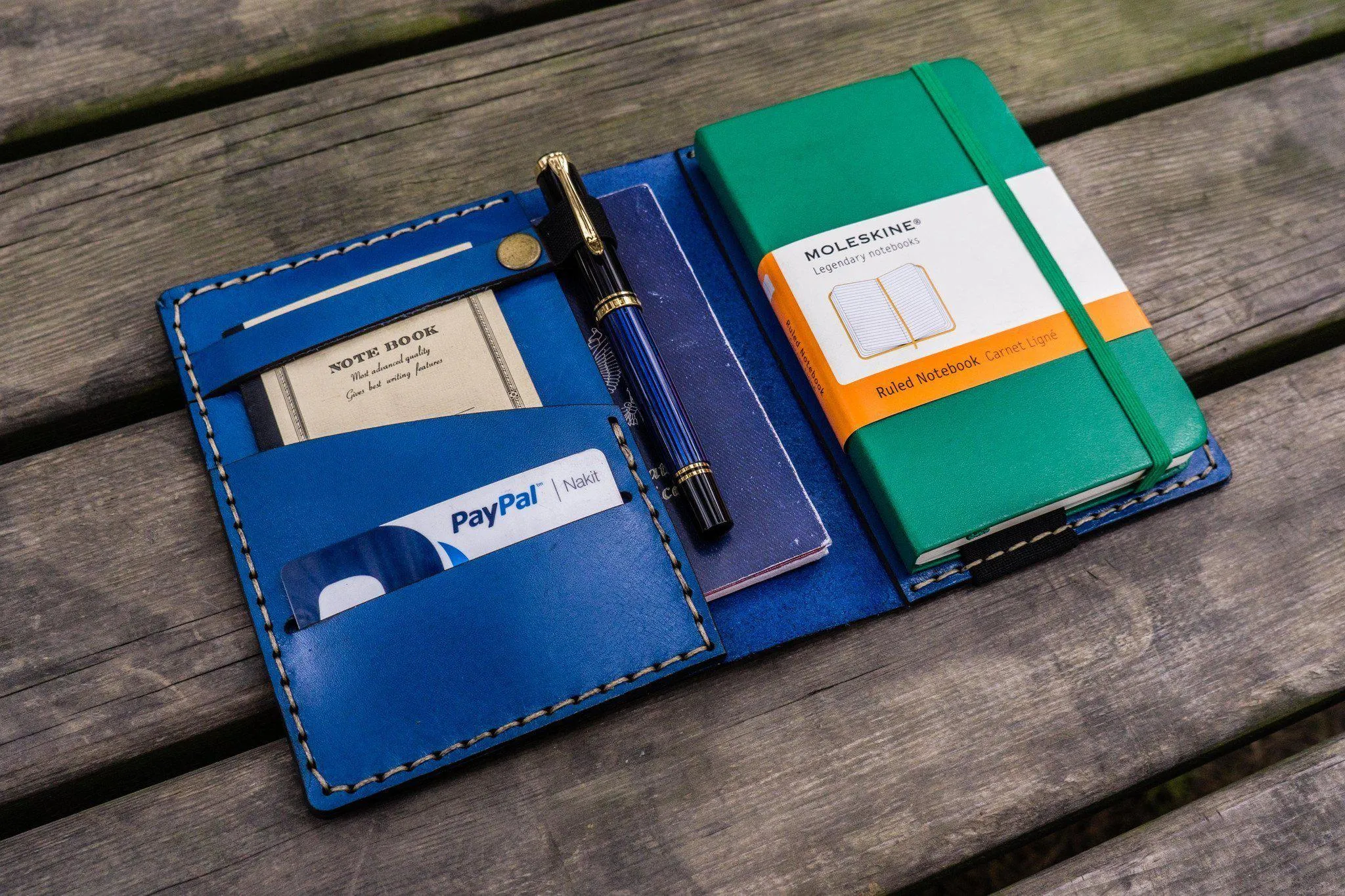 Leather Pocket Moleskine Journal Cover - Blue