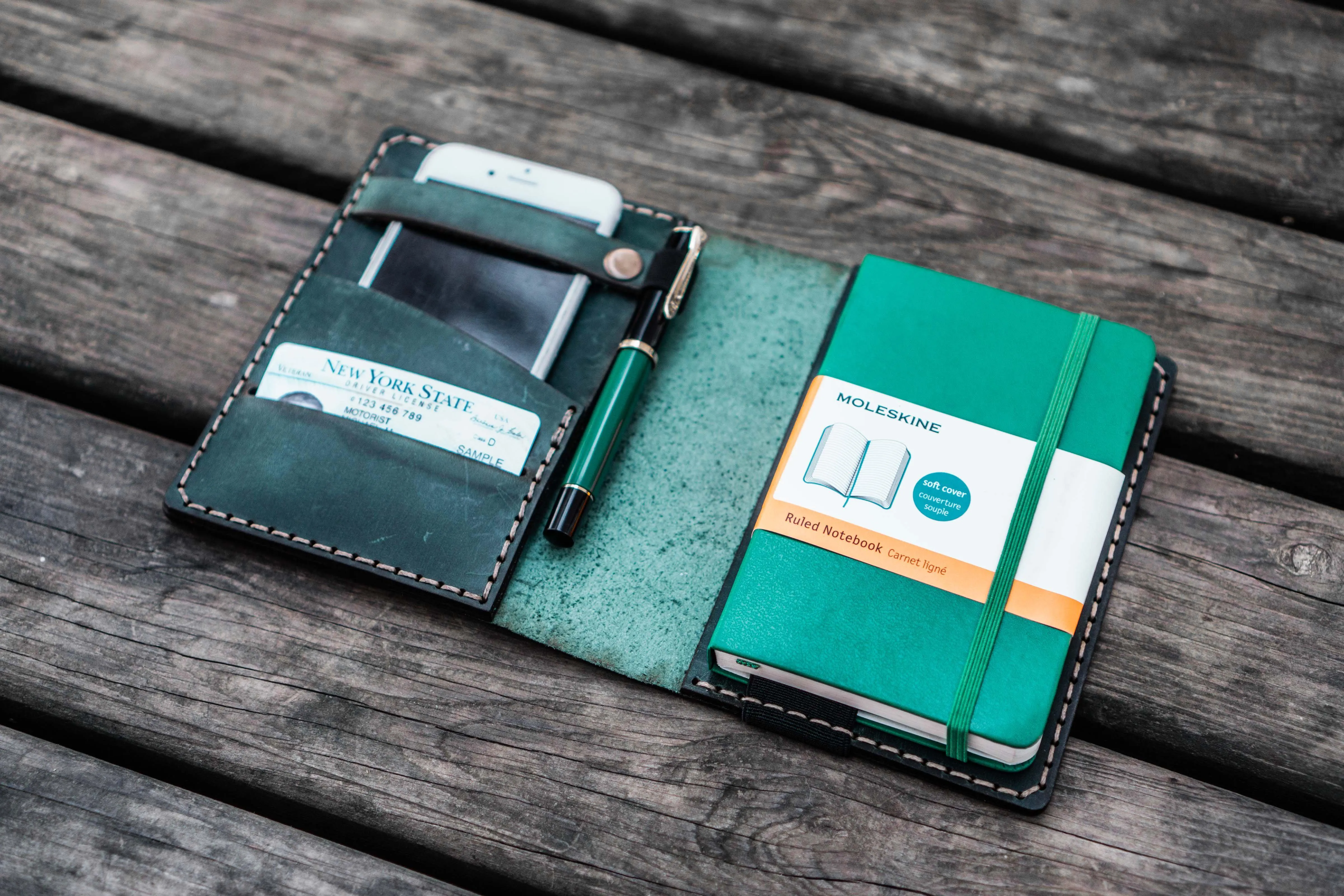 Leather Pocket Moleskine Journal Cover - Crazy Horse Forest Green