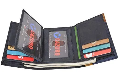 Leather Trifold RFID Blocking Wallet For Men With Flip Out ID Holder by Cazoro RFID611296