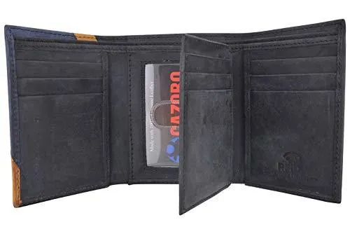 Leather Trifold RFID Blocking Wallet For Men With Flip Out ID Holder by Cazoro RFID611296