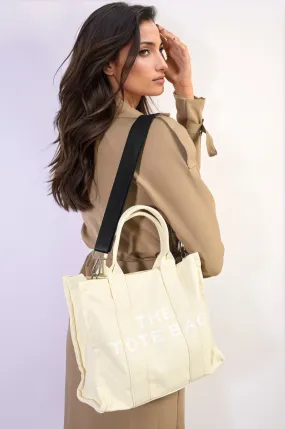 Leona Letter Pattern Canvas Shoulder Shopper Tote Bag | Stylish, Durable & Spacious