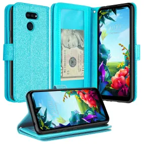 LG Stylo 6 Case, Stylo 6 Wallet Case, Glitter Faux Leather Flip Credit Card Holder Wrist Strap Shockproof Protective Wallet Case Clutch for Stylo 6 - Teal