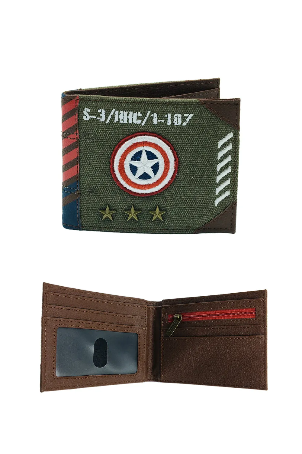 Marvel Captain America Vintage Military Army Zip Top Canvas Wallet