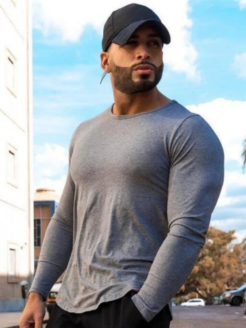 Men's Sports Solid Color Slim Long Sleeve Shirt & T-Shirt