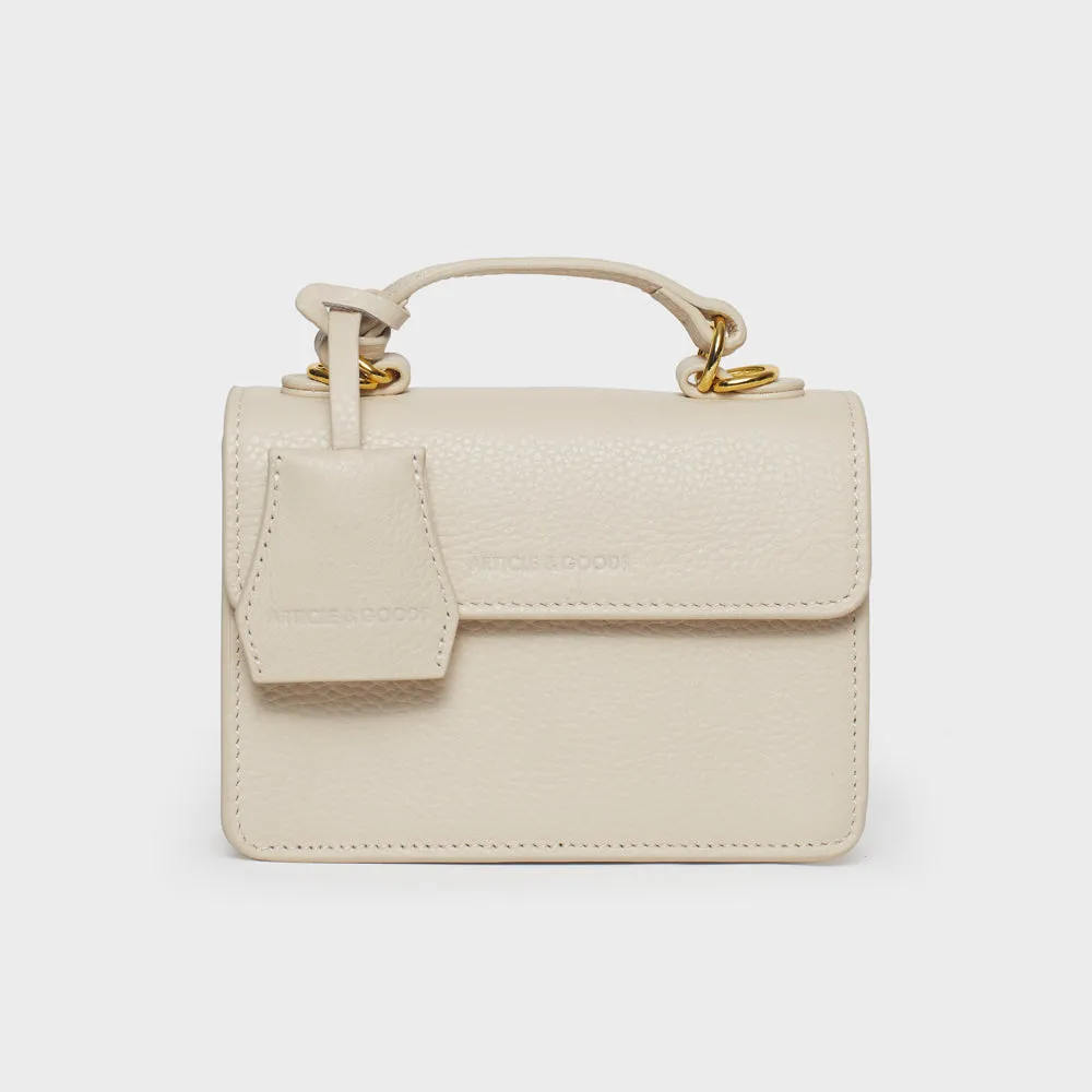 Micro Top Handle Flap Bag w/ Strap - N.160 - Off White Pebble Grain