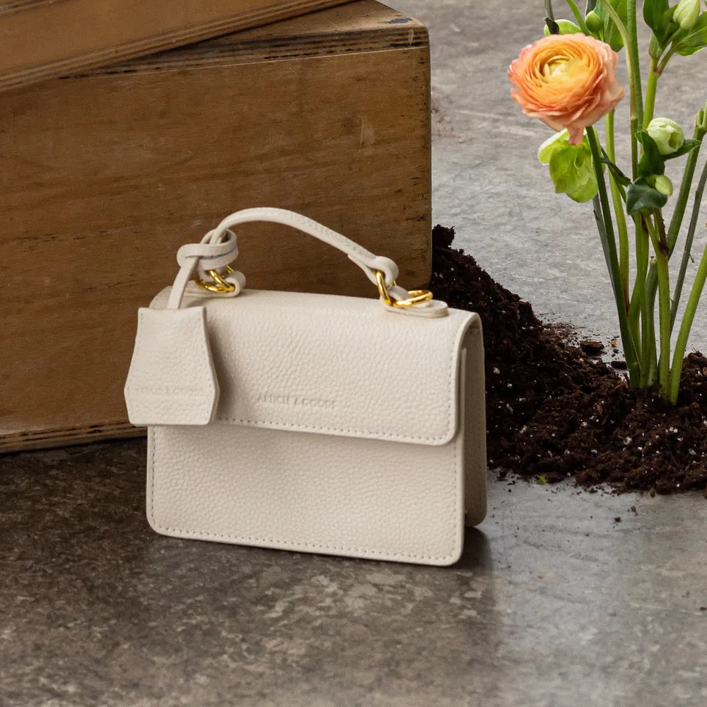 Micro Top Handle Flap Bag w/ Strap - N.160 - Off White Pebble Grain