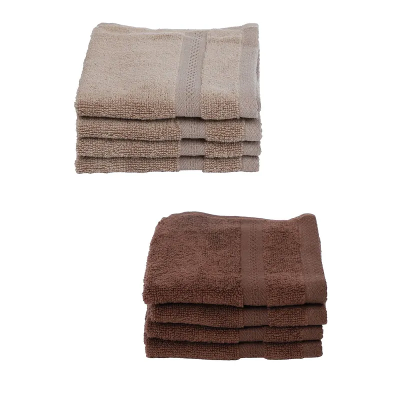 Miorah Face Towel (Beige & Brown) - Set Of Eight