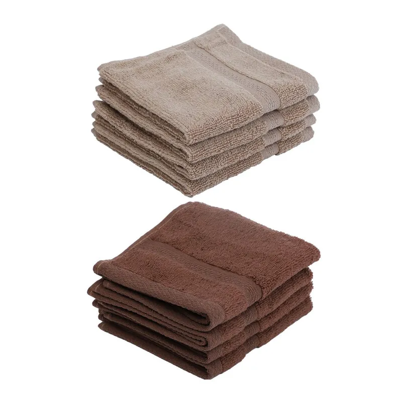 Miorah Face Towel (Beige & Brown) - Set Of Eight