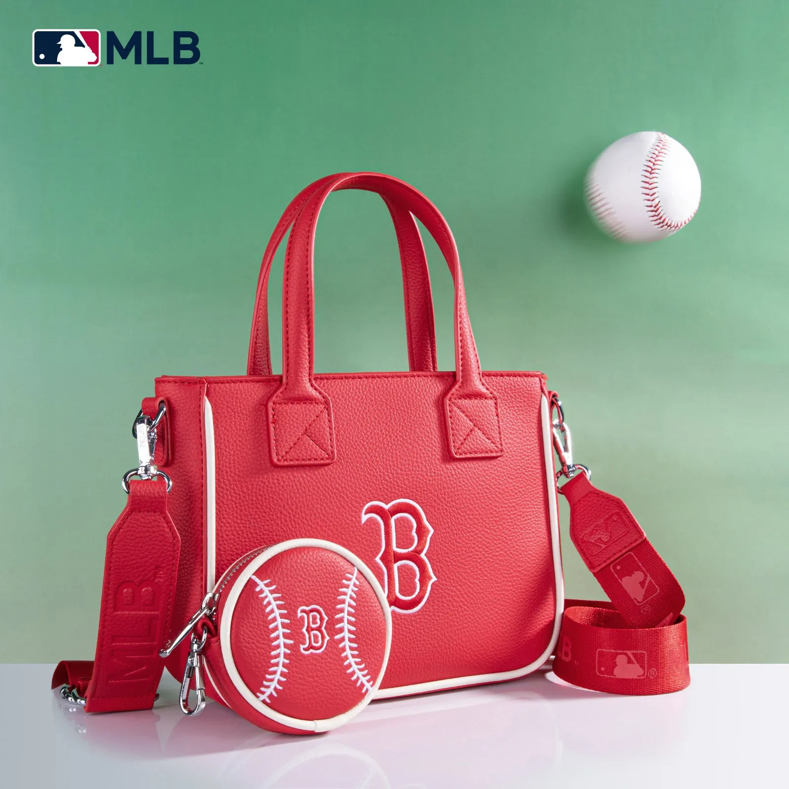 MLB-BR103 MLB Boston Red Sox Team Tote/Crossbody with Baseball Coin Pouch