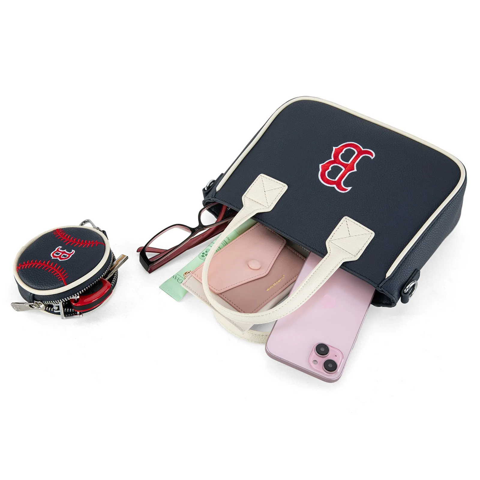 MLB-BR103 MLB Boston Red Sox Team Tote/Crossbody with Baseball Coin Pouch