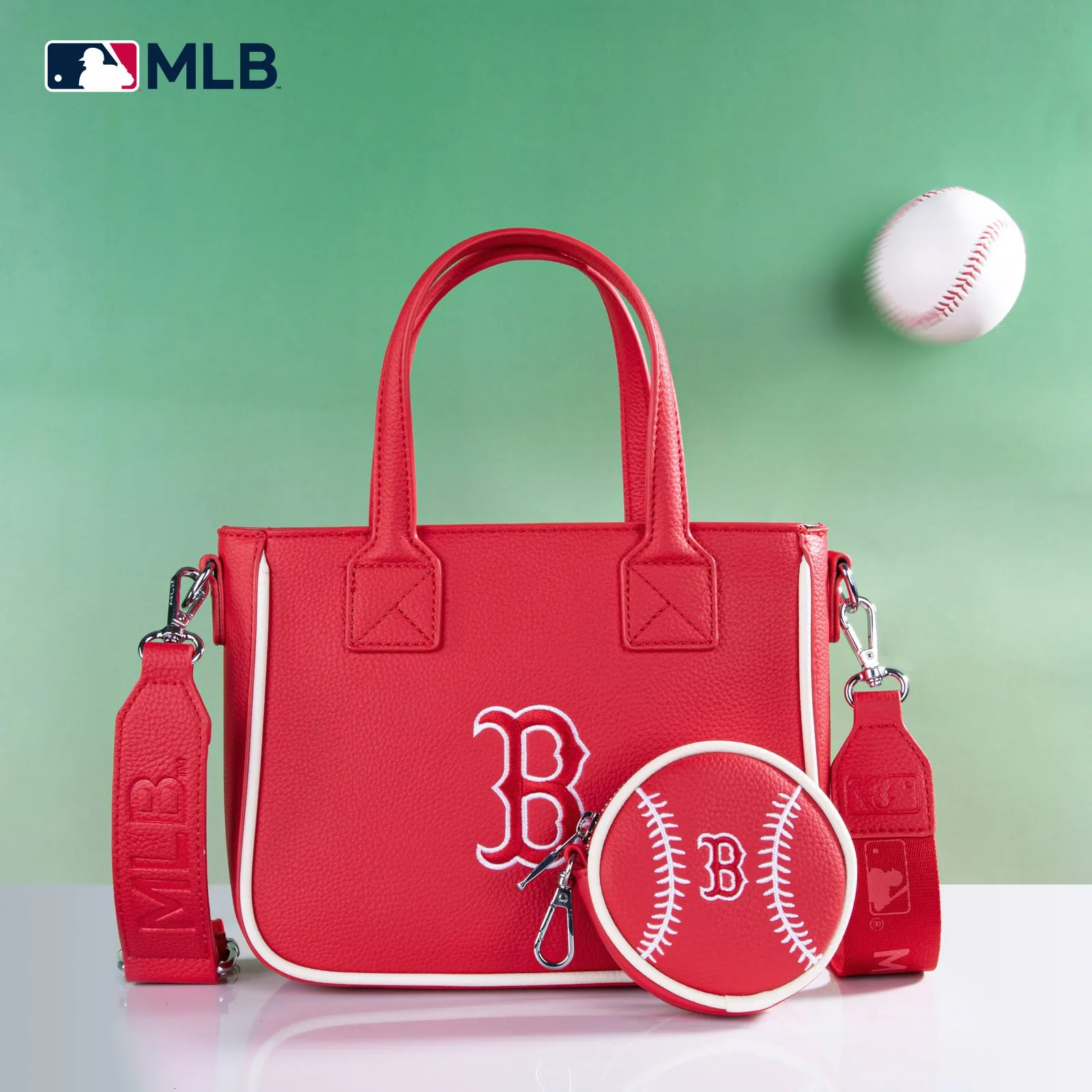 MLB-BR103 MLB Boston Red Sox Team Tote/Crossbody with Baseball Coin Pouch