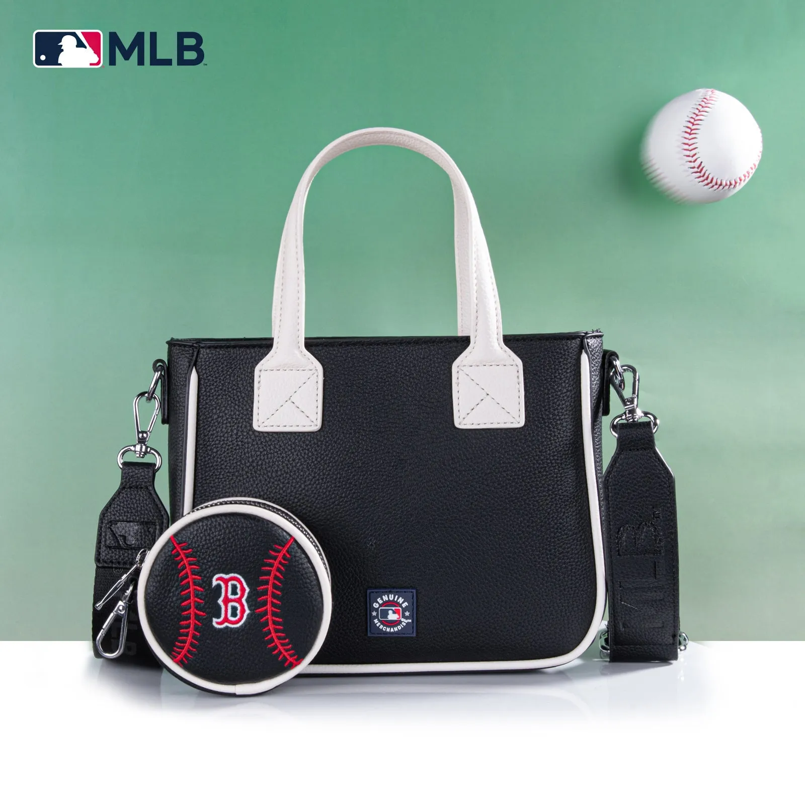 MLB-BR103 MLB Boston Red Sox Team Tote/Crossbody with Baseball Coin Pouch