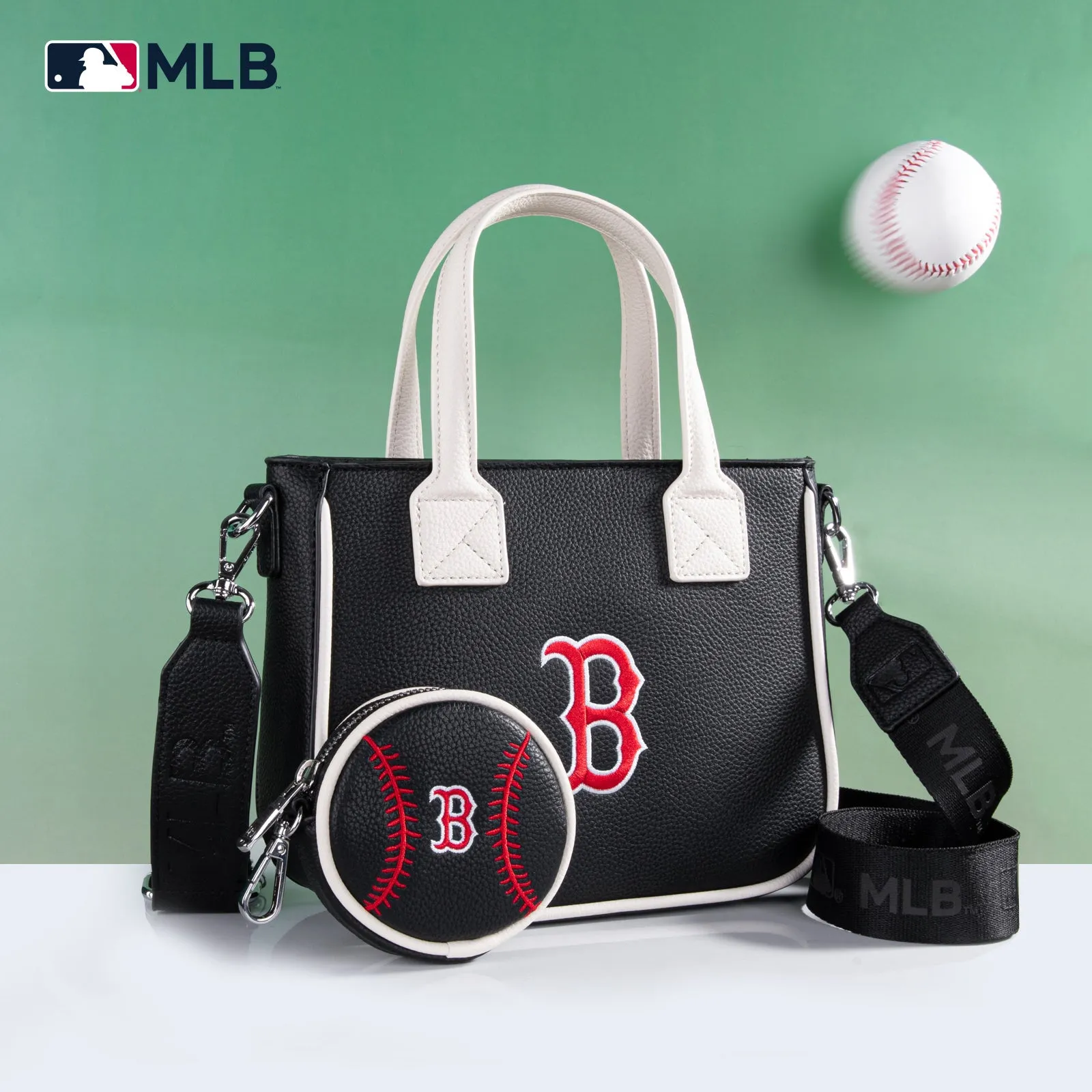 MLB-BR103 MLB Boston Red Sox Team Tote/Crossbody with Baseball Coin Pouch