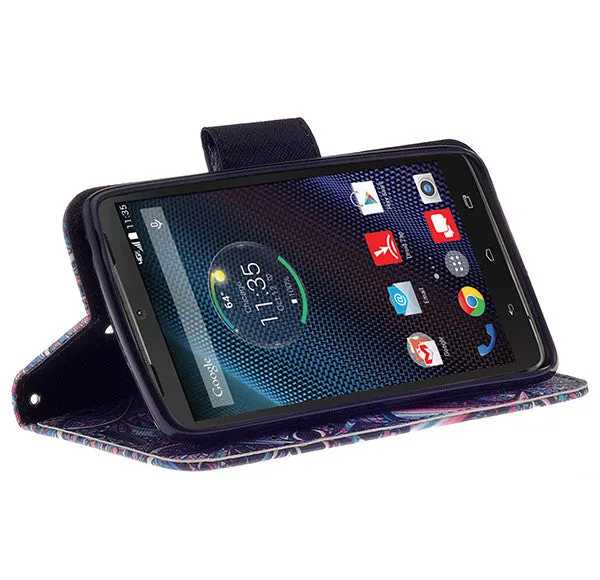 Motorola Droid Turbo | Motorola Moto Maxx | Motorola XT1254 Cases, Wrist Strap Magnetic Fold[Kickstand] Pu Leather Wallet Case with ID & Credit Card Slots for Motorola Droid Turbo | Motorola Moto Maxx | Motorola XT1254  - Tribal Elephant