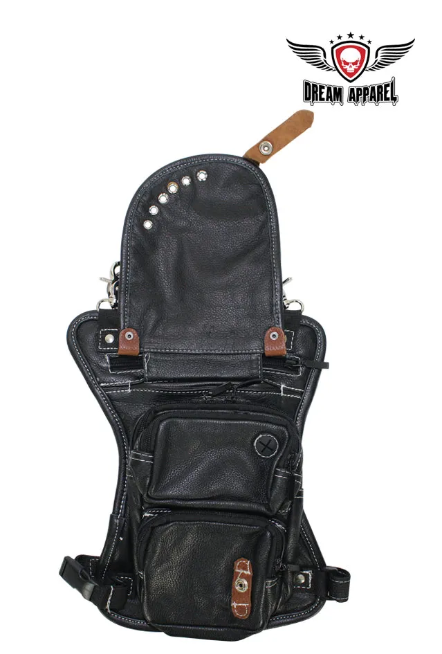 Naked Cowhide Leather Thigh Bag W/ Gun Pocket - Black & Touch Of Brown