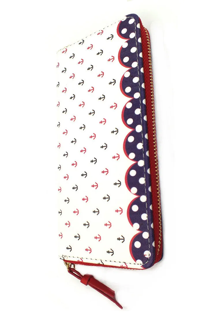 Nautical Patriotic Anchor Polka Dot Bi-Fold Fashion Wallet