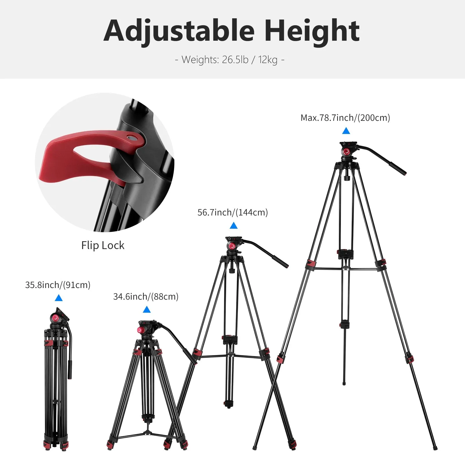 Neewer 200cm Heavy Duty Aluminum Alloy Camera Tripod Stand with 360°Fluid Drag Head