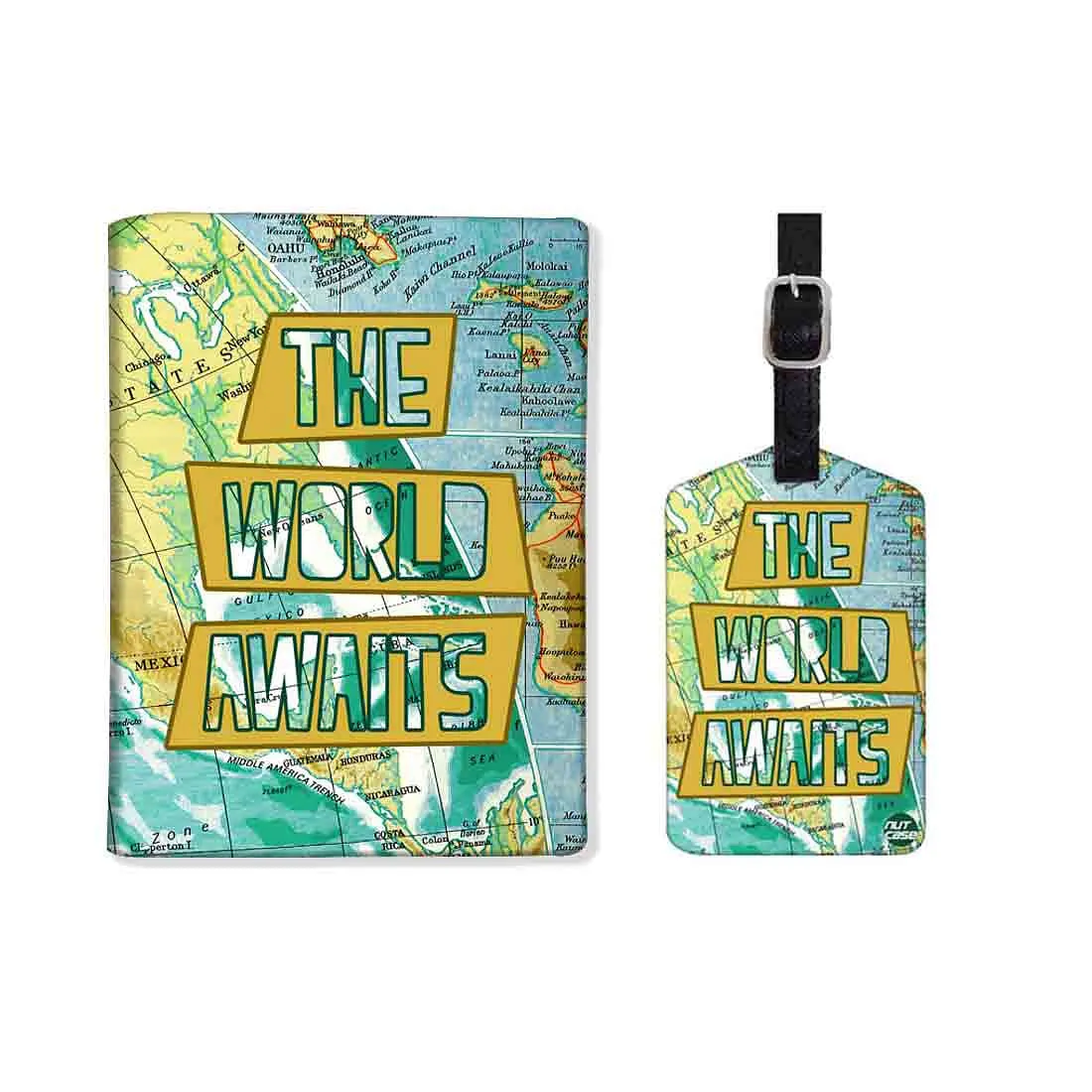 Passport Cover Designer Holder Travel Case with Luggage Tag - The World Awaits