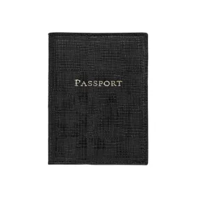 Passport Holder - Black Embossed Plaid Leather - Personalized