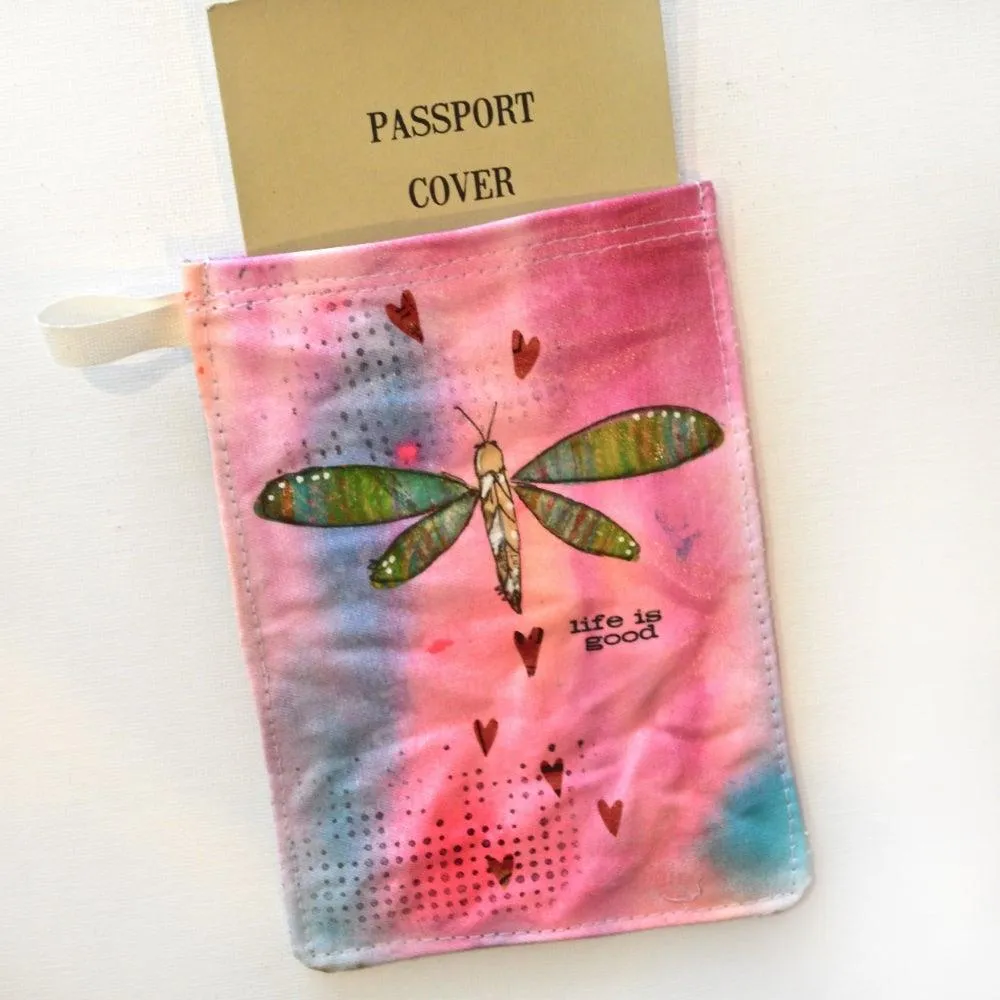 Passport Holder, Hand Painted Mixed Media Zipper Pouch