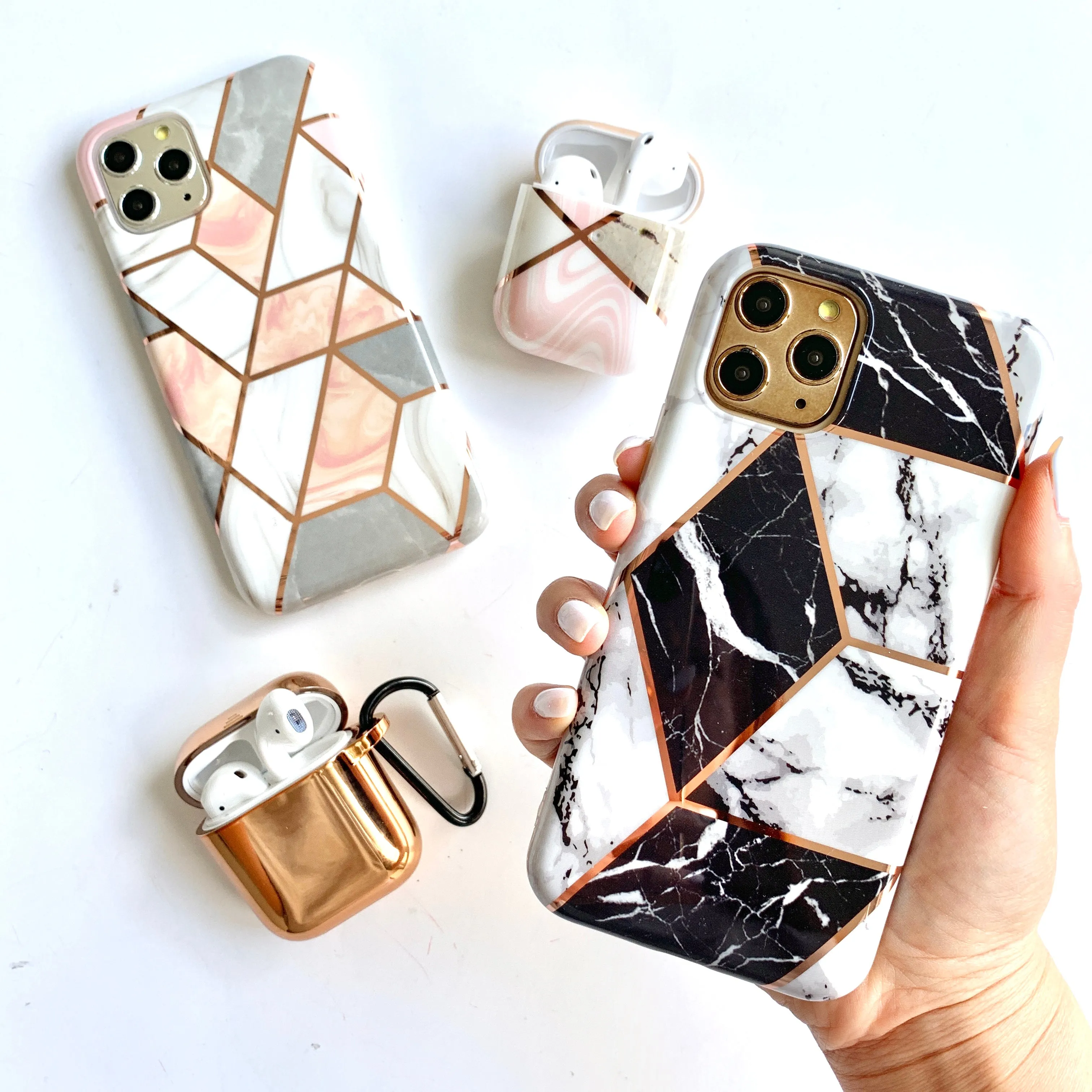 Peach Marble Metallic Geo Phone Case