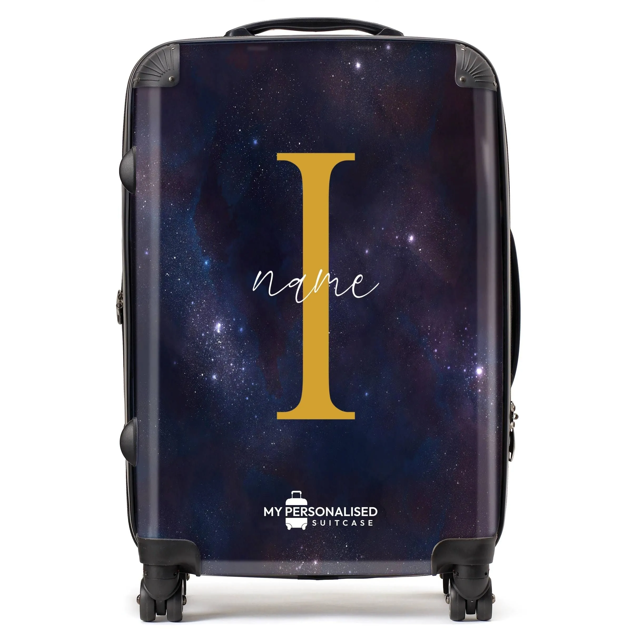 Personalised Awash with Stars Dark Purple and Blue Suitcase