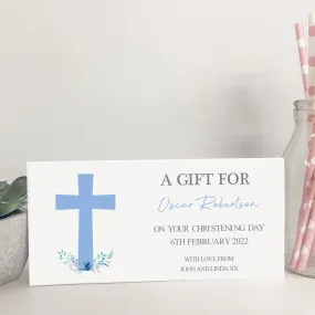 Personalised Card Money Gift Wallet Voucher for Christening Baptism Communion Boy