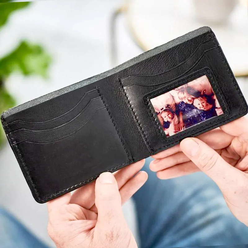 Personalised Leather Card Wallet With Metal Photo Card