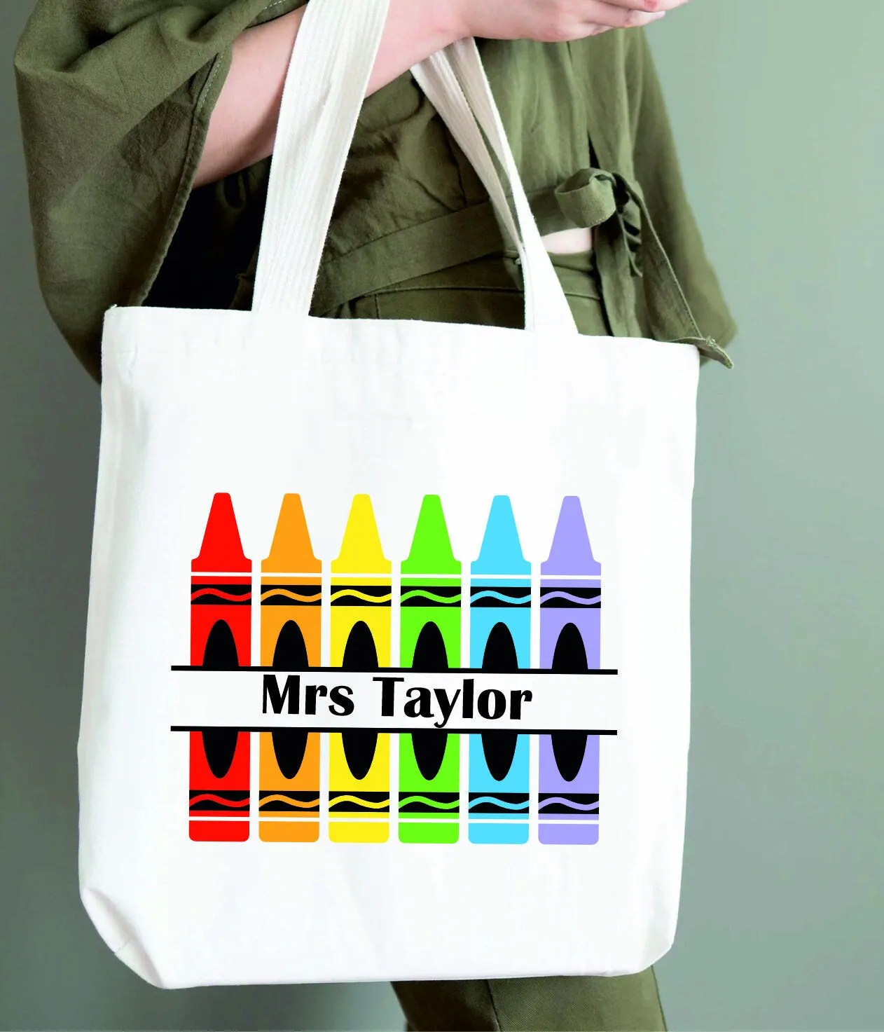 Personalised Teacher Crayons Tote Bag | Thank You Teacher Gift