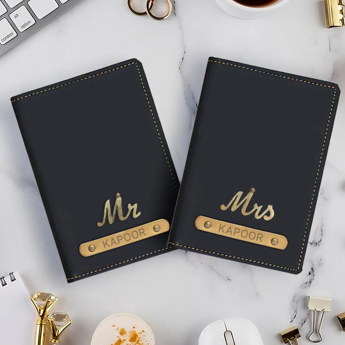 Personalized Name Mr & Mrs Passport Cover for Couples Travel Gifts with Charm