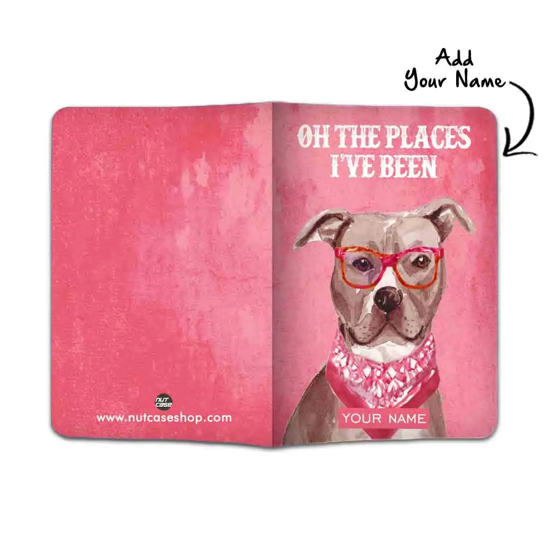 Personalized Passport Cover Suitcase Tag Set - Pink Lab Dog