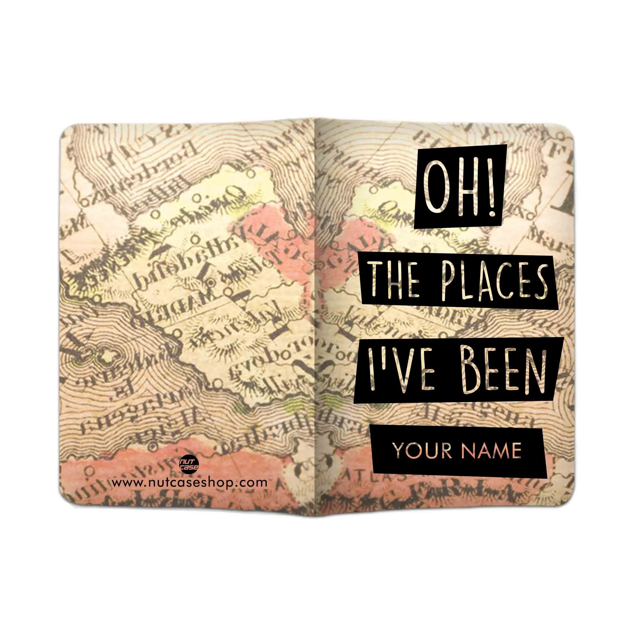 Personalized Passport Cover Suitcase Tag Set - Vintage Map Places