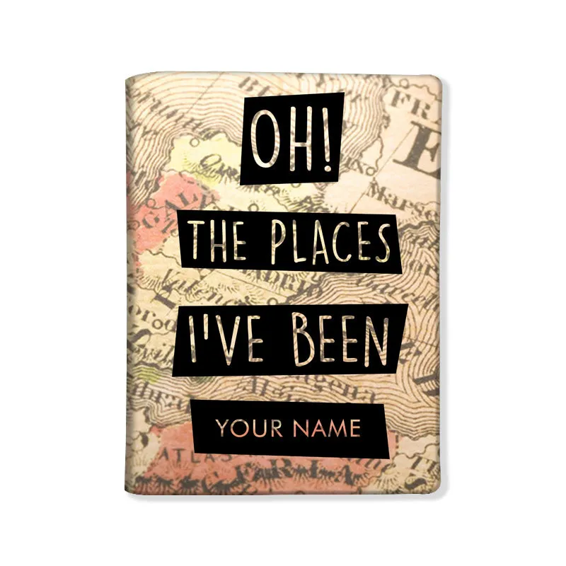 Personalized Passport Cover Suitcase Tag Set - Vintage Map Places