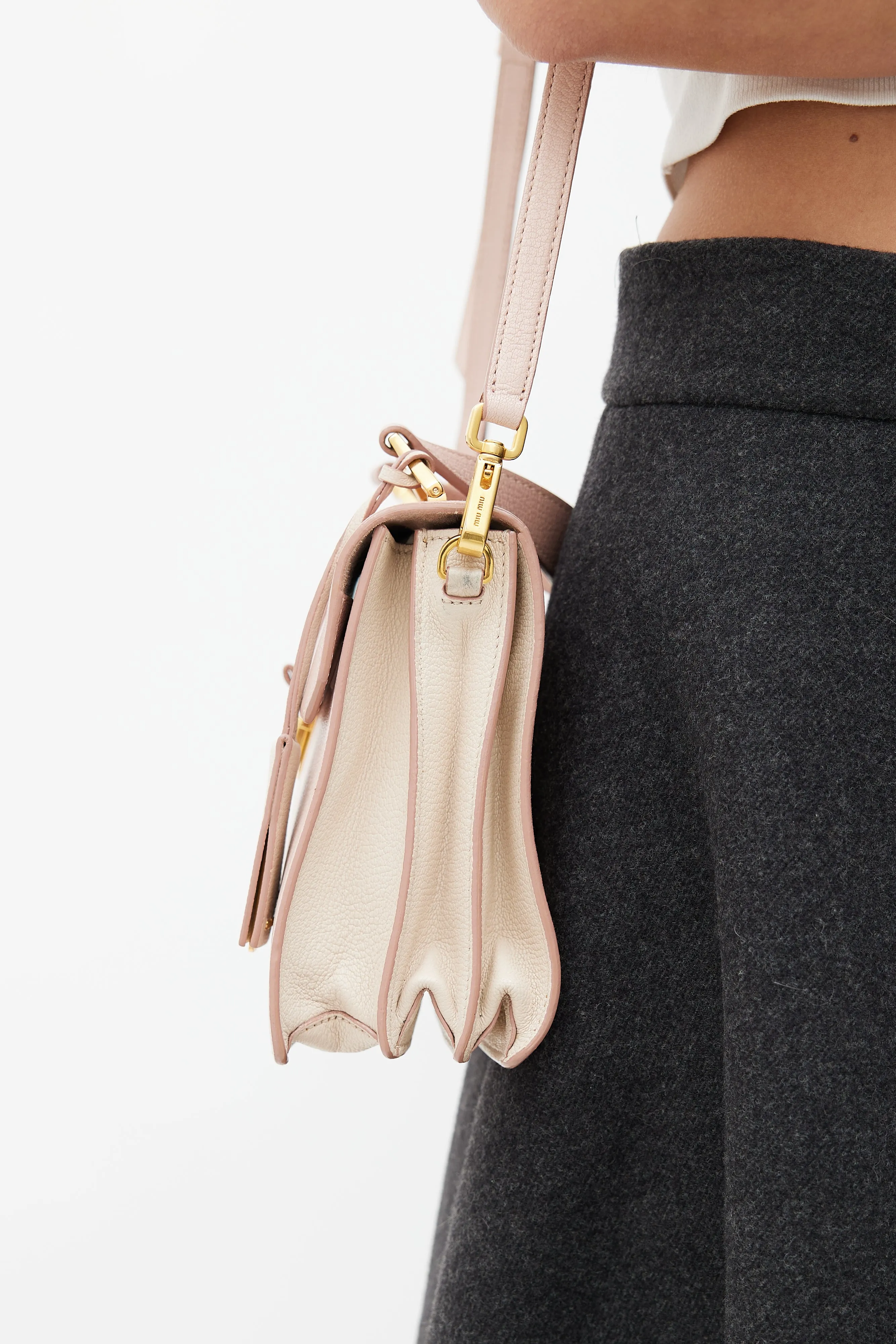 Pink Madras Leather Crossbody Bag