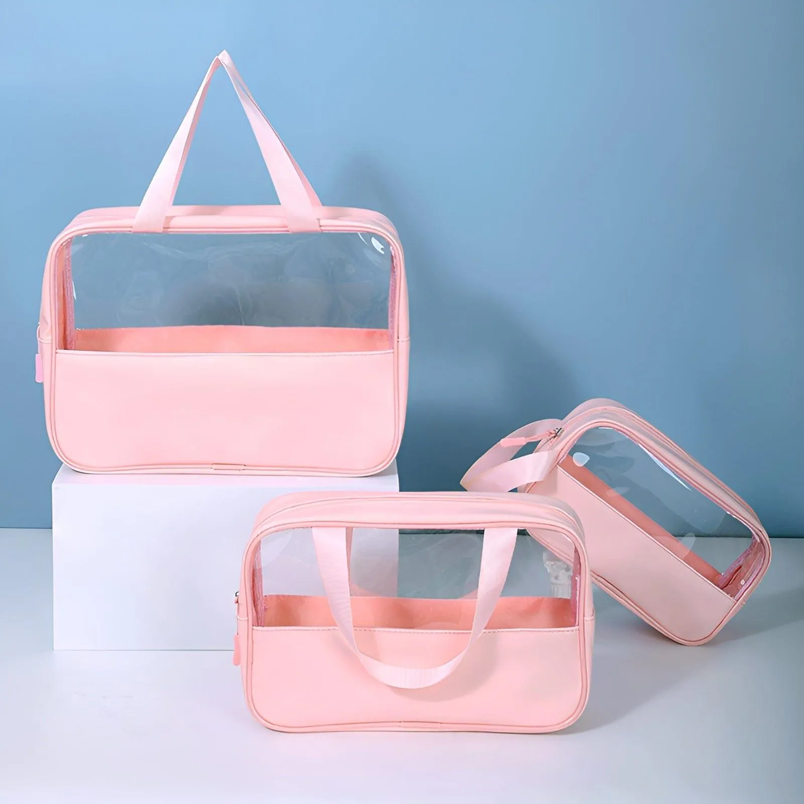 Pink Travel/Makeup/Storage bags: Full set of three sizes