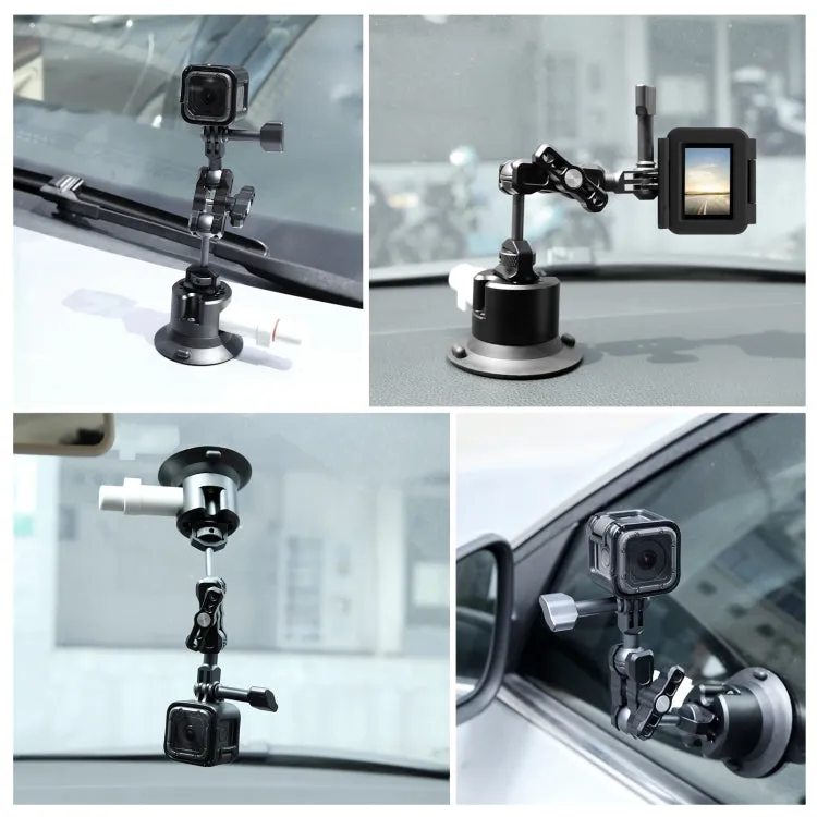 PULUZ 3 inch Car Single Pump Suction Cup Aluminum Alloy Mount (Black)