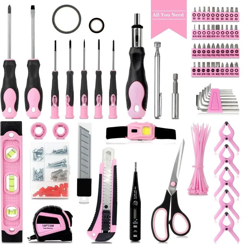 " Pink Tool Set, 246-Piece Home Tool Set for Women